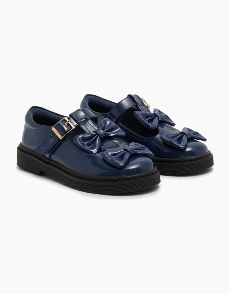 Girls Navy Patent T-Bar School Shoes