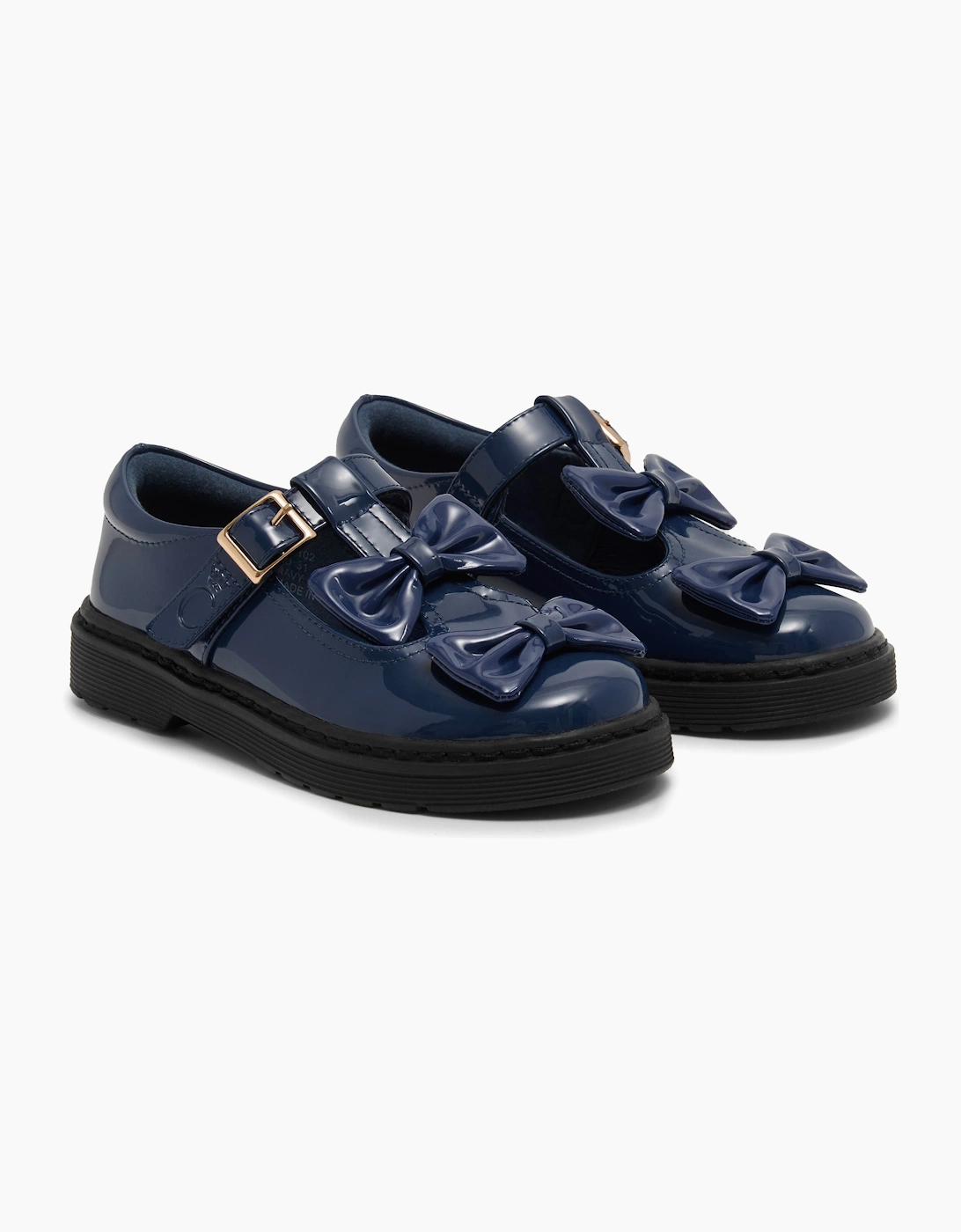 Girls Navy Patent T-Bar School Shoes