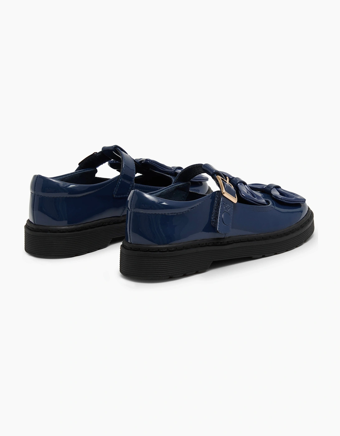 Girls Navy Patent T-Bar School Shoes