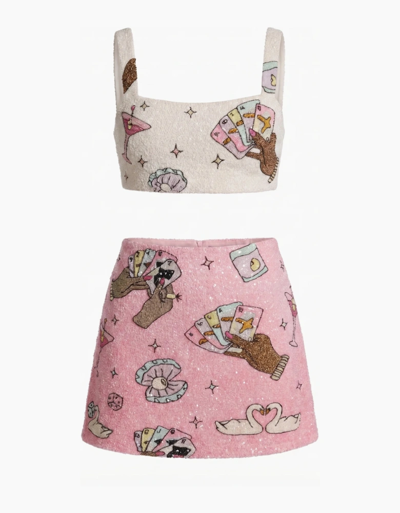 Vegas Beaded Pink Party Beach Co-ord Mini Skirt in Stock