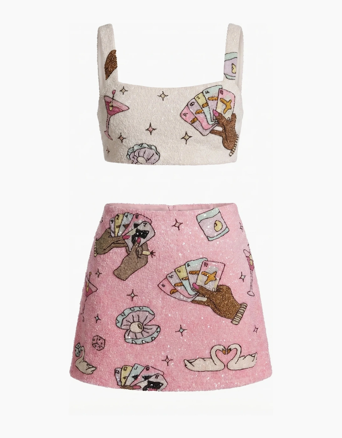 Vegas Beaded Pink Party Beach Co-ord Mini Skirt in Stock
