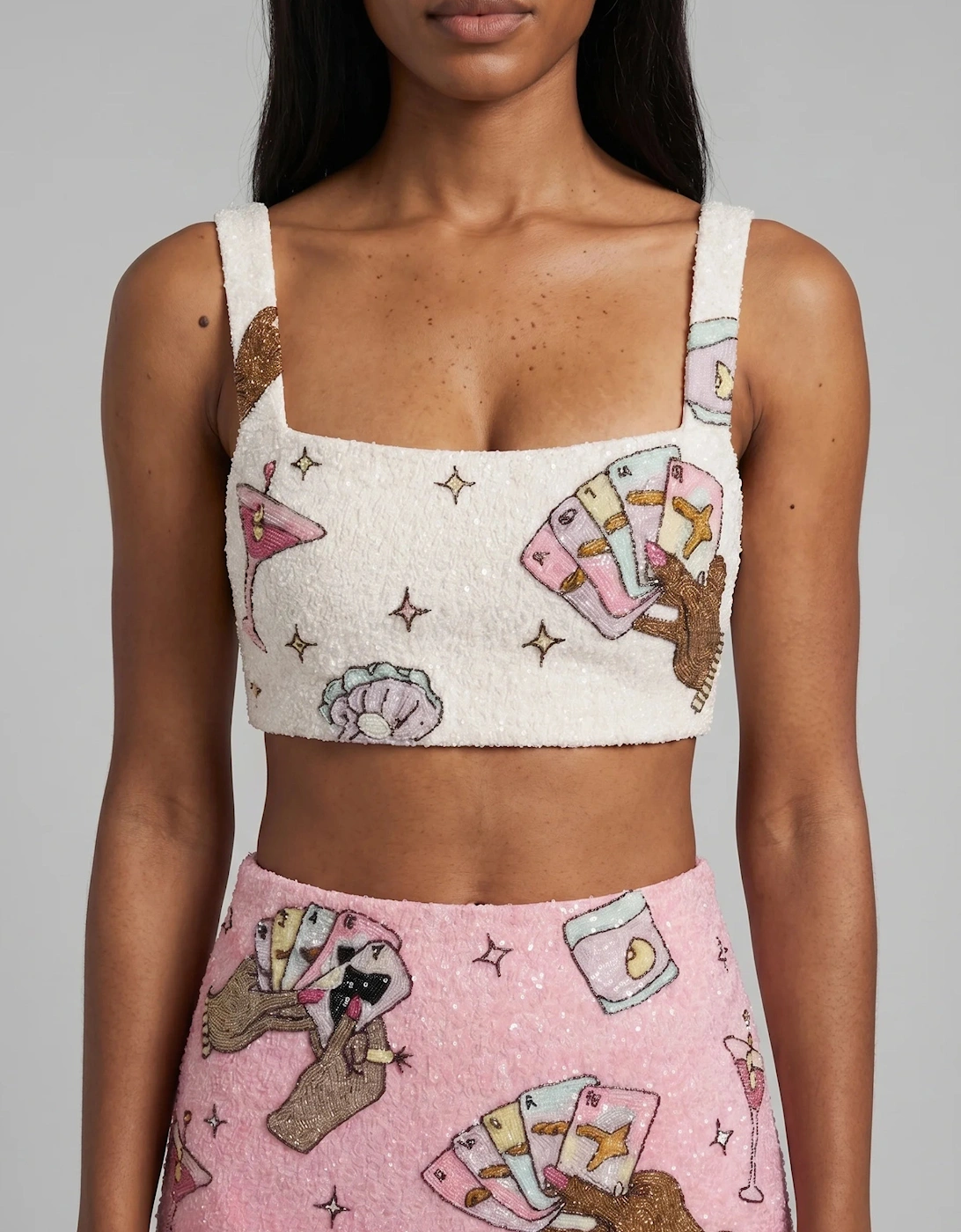 Vegas Beaded Pink Party Beach Co-ord Mini Skirt in Stock