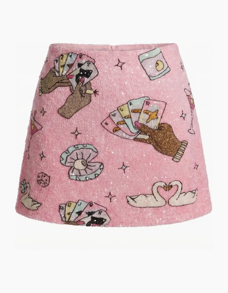 Vegas Beaded Pink Party Beach Co-ord Mini Skirt in Stock