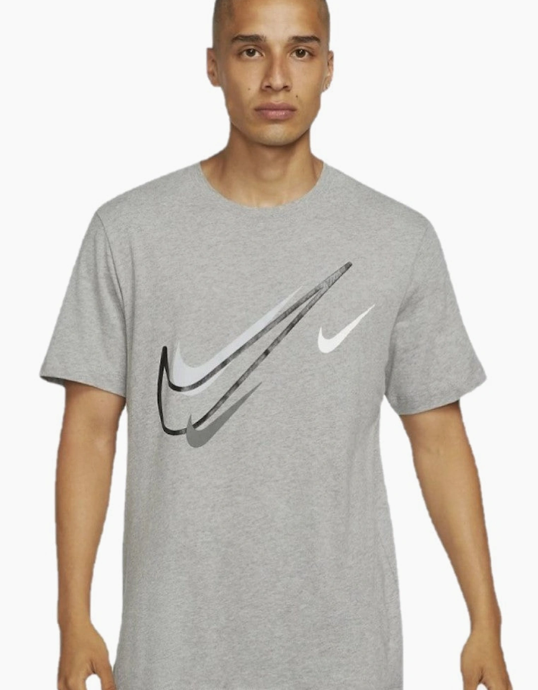 Nike Mens Sportswear Club Swoosh Classic Logo T Shirt in Grey
