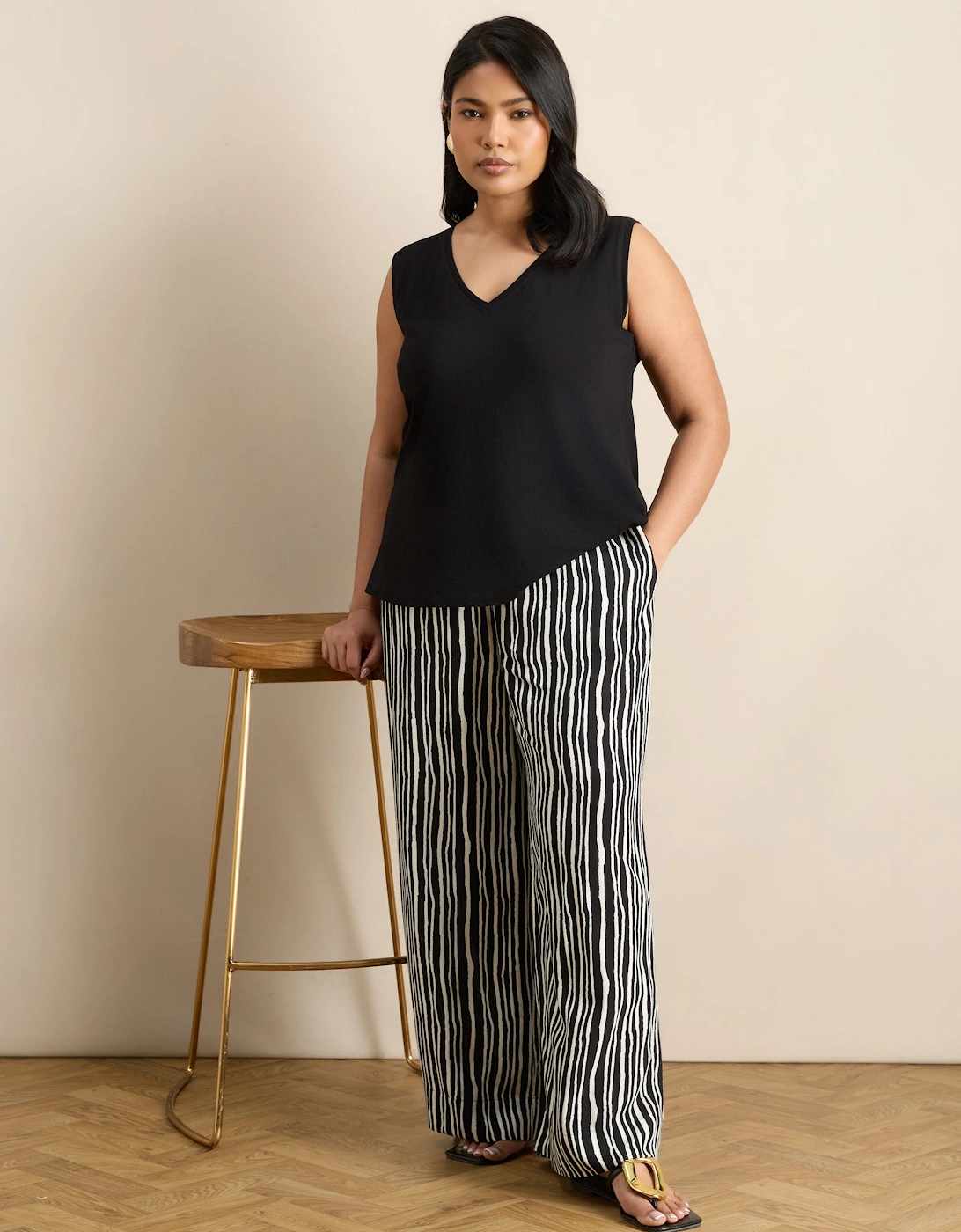 Live Unlimited London Live Unlimited London Women's Mono Stripe Wide Leg Elasticated Waist Trouser