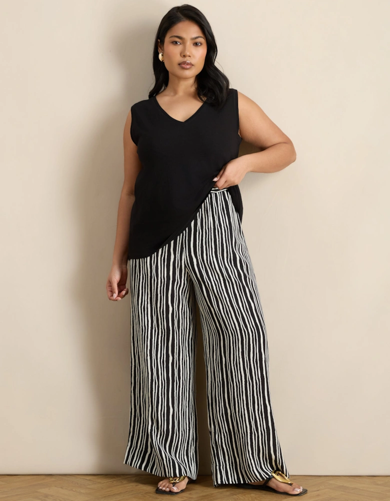 Mono Stripe Wide Leg Elasticated Waist Trouser
