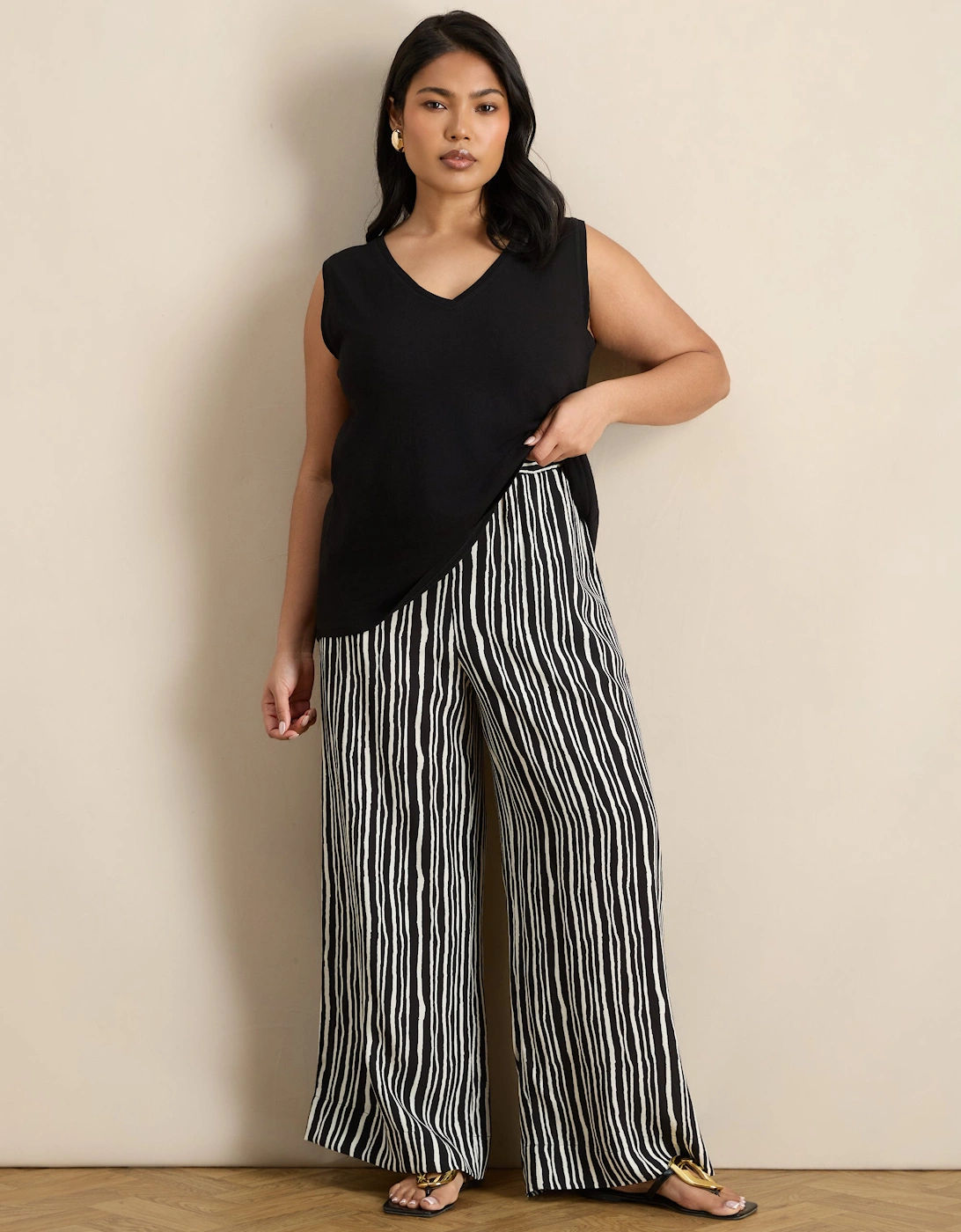 Mono Stripe Wide Leg Elasticated Waist Trouser