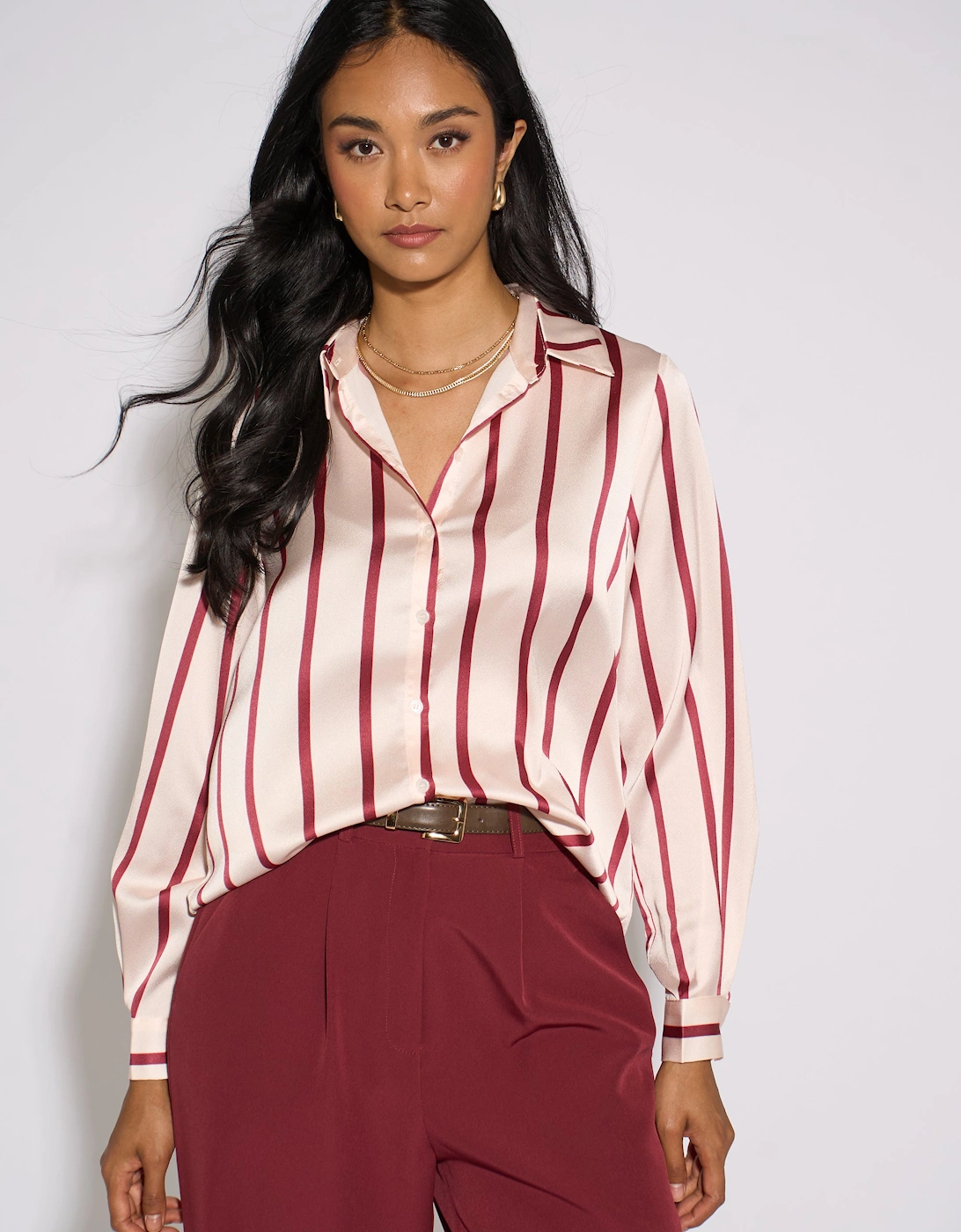 Burgundy Stripe Loose Fit Shirt, 5 of 4