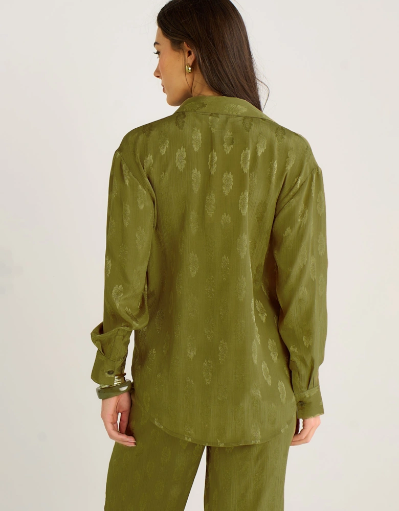 Khaki Floral Satin Jacquard Shirt