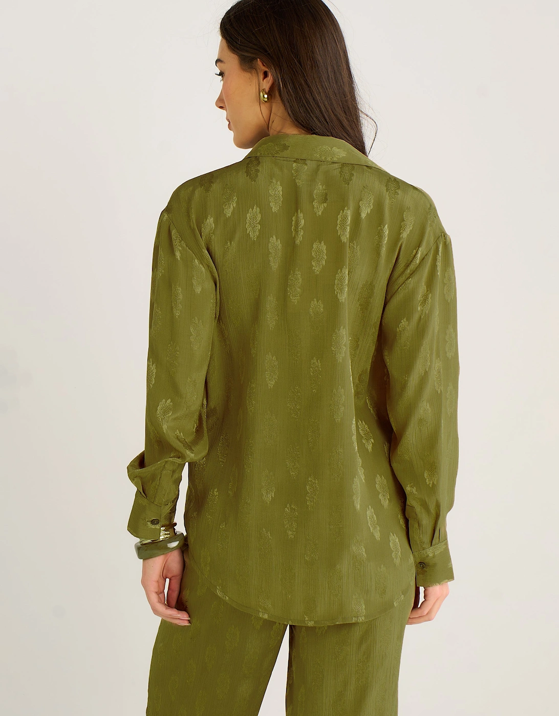 Khaki Floral Satin Jacquard Shirt