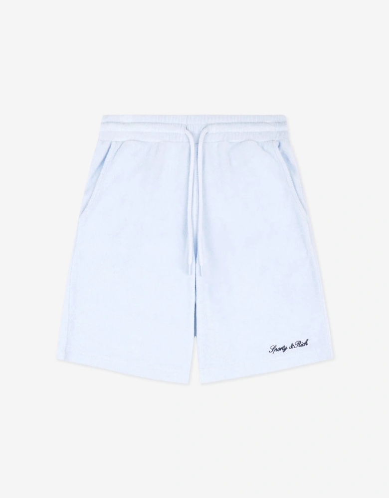 Sporty & Rich Kids Signature Logo Terry Shorts in Blue
