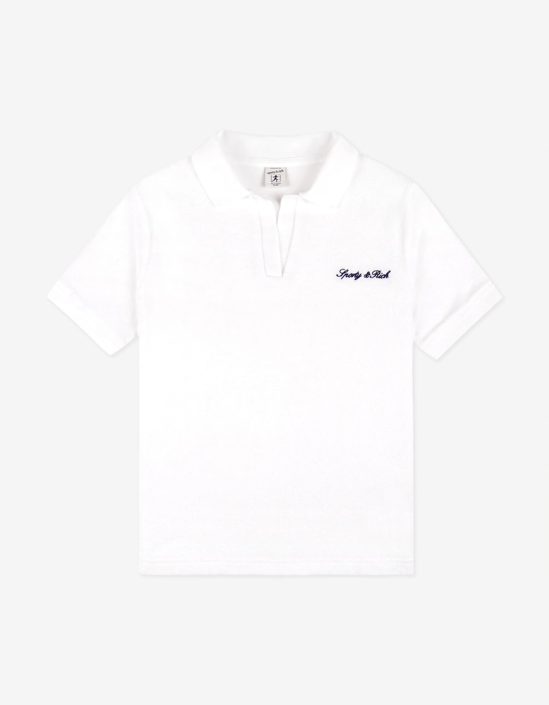 Sporty & Rich Kids Signature Logo Terry Polo Shirt in White, 5 of 4