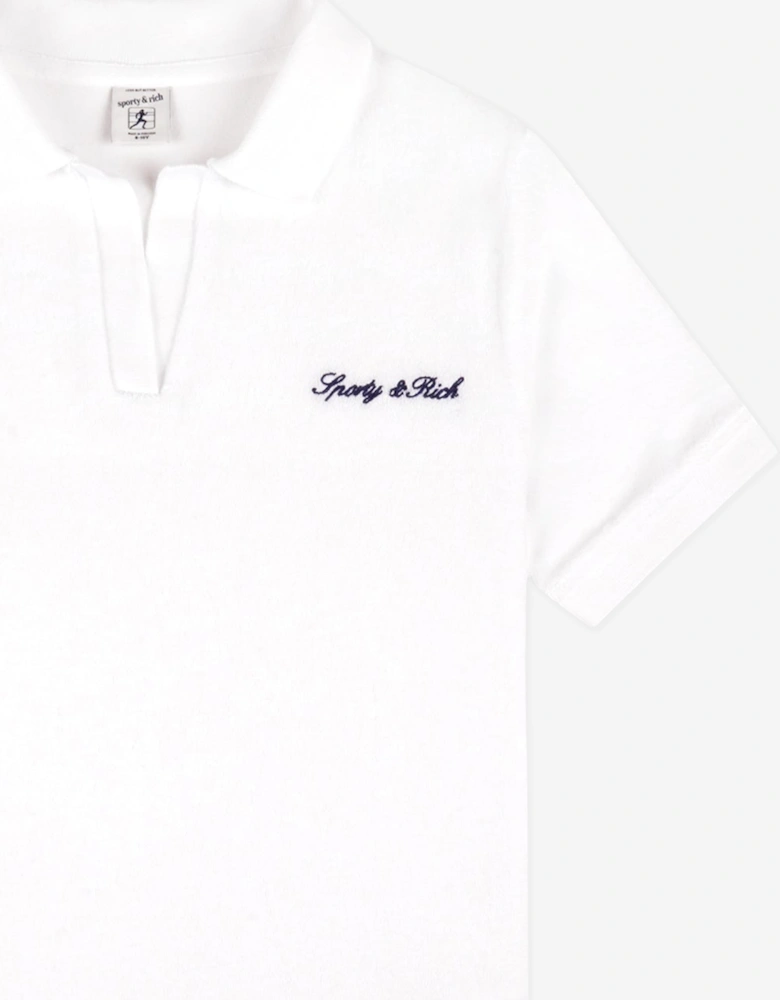 Sporty & Rich Kids Signature Logo Terry Polo Shirt in White