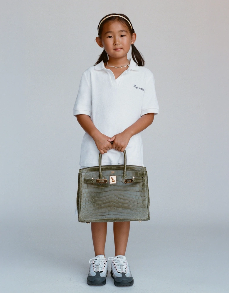 Sporty & Rich Kids Signature Logo Terry Polo Shirt in White