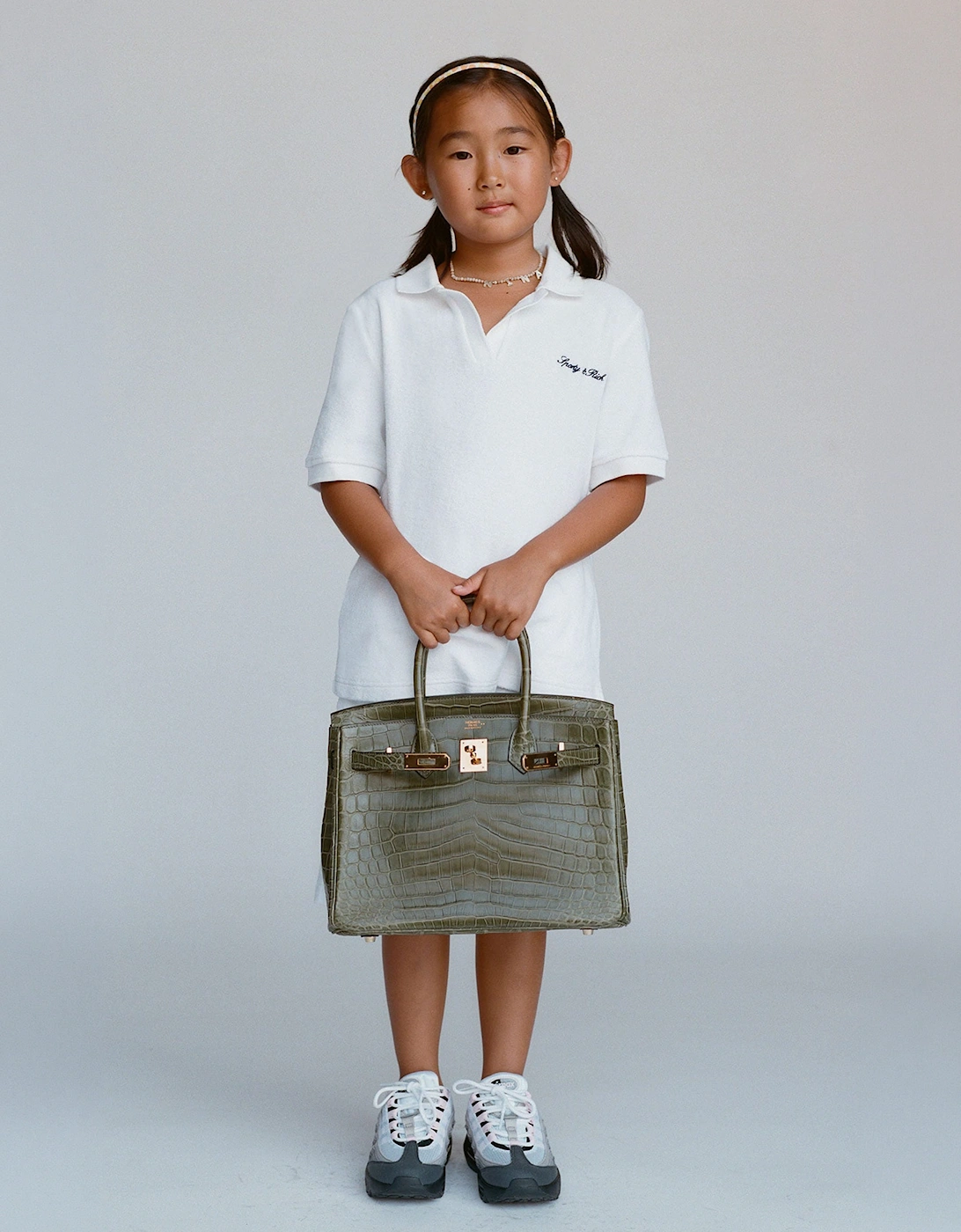 Sporty & Rich Kids Signature Logo Terry Polo Shirt in White