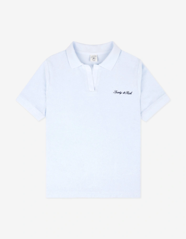 Sporty & Rich Kids Signature Logo Terry Polo Shirt in Blue
