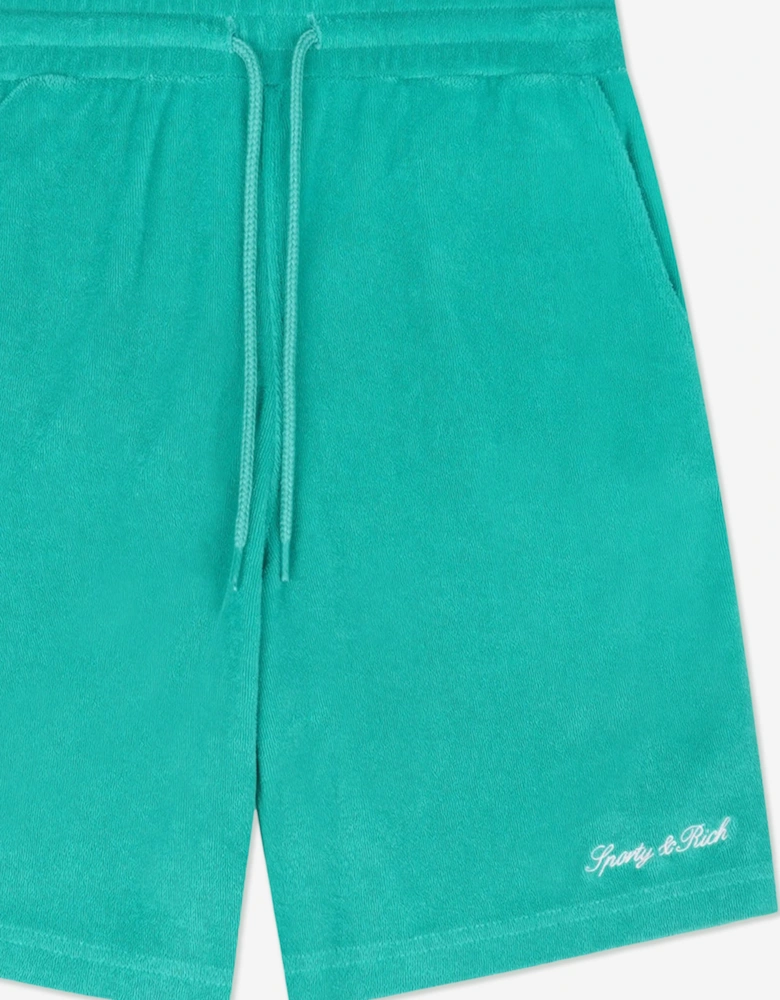 Sporty & Rich Kids Signature Logo Terry Shorts in Green