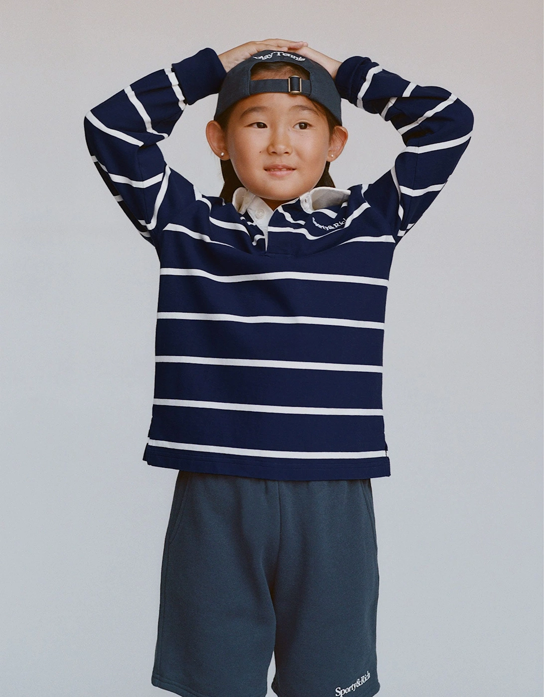 Sporty & Rich Kids Serif Logo Rugby Polo in Navy