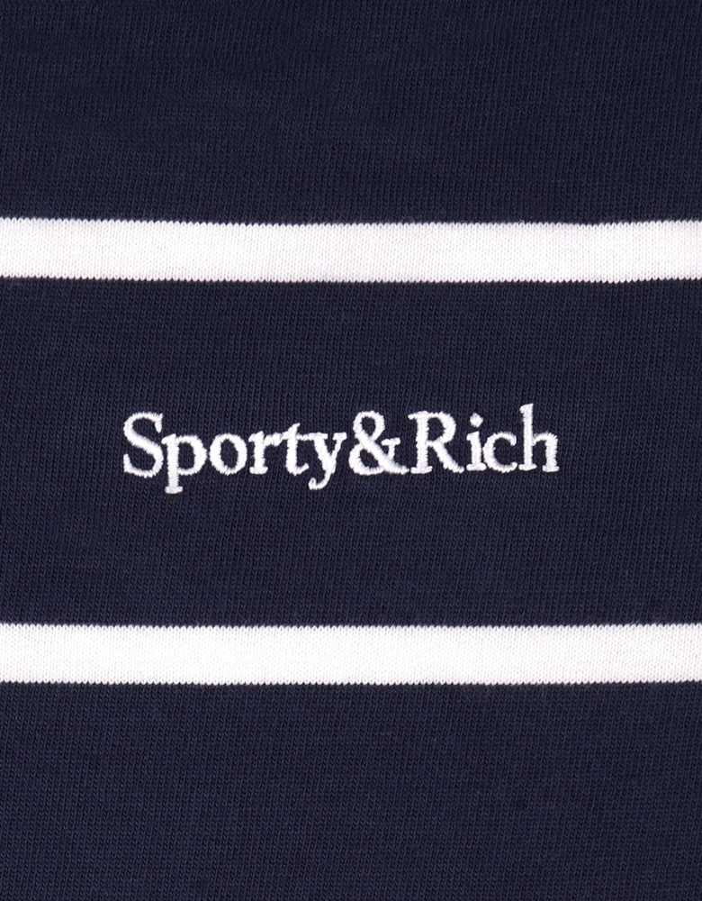 Sporty & Rich Kids Serif Logo Rugby Polo in Navy