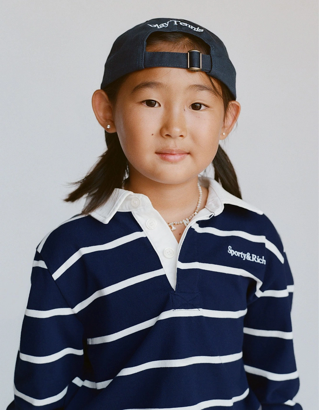 Sporty & Rich Kids Serif Logo Rugby Polo in Navy