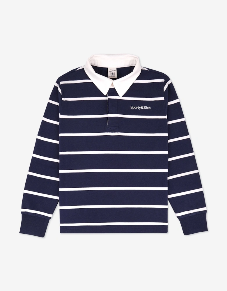 Sporty & Rich Kids Serif Logo Rugby Polo in Navy