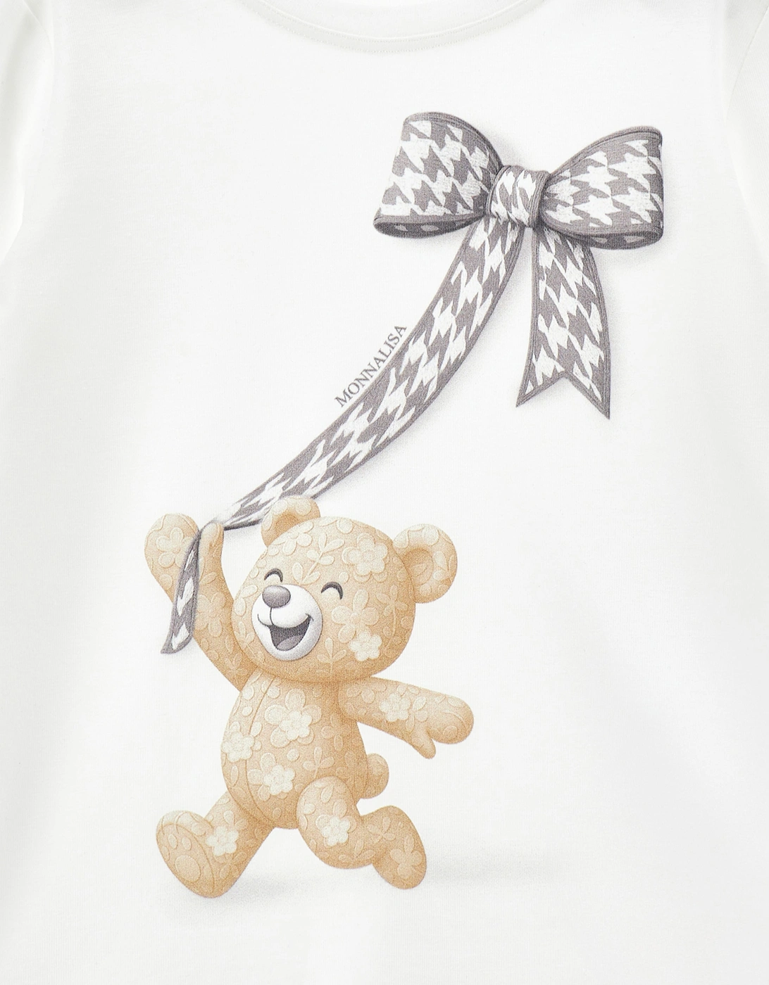 Monnalisa Girls Teddy Bear and Bow T-Shirt in Ivory
