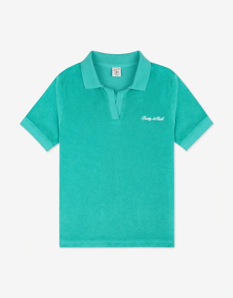 Sporty & Rich Kids Signature Logo Terry Polo Shirt in Green