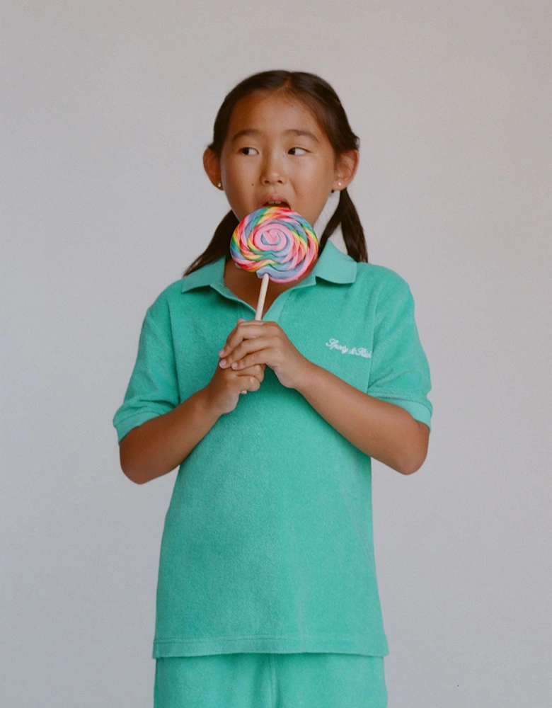Sporty & Rich Kids Signature Logo Terry Polo Shirt in Green