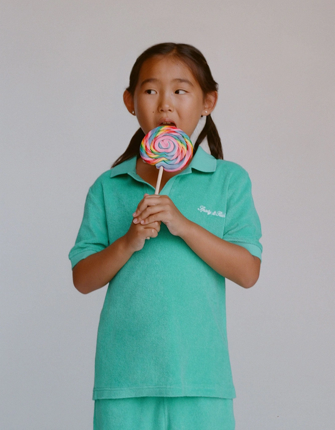 Sporty & Rich Kids Signature Logo Terry Polo Shirt in Green