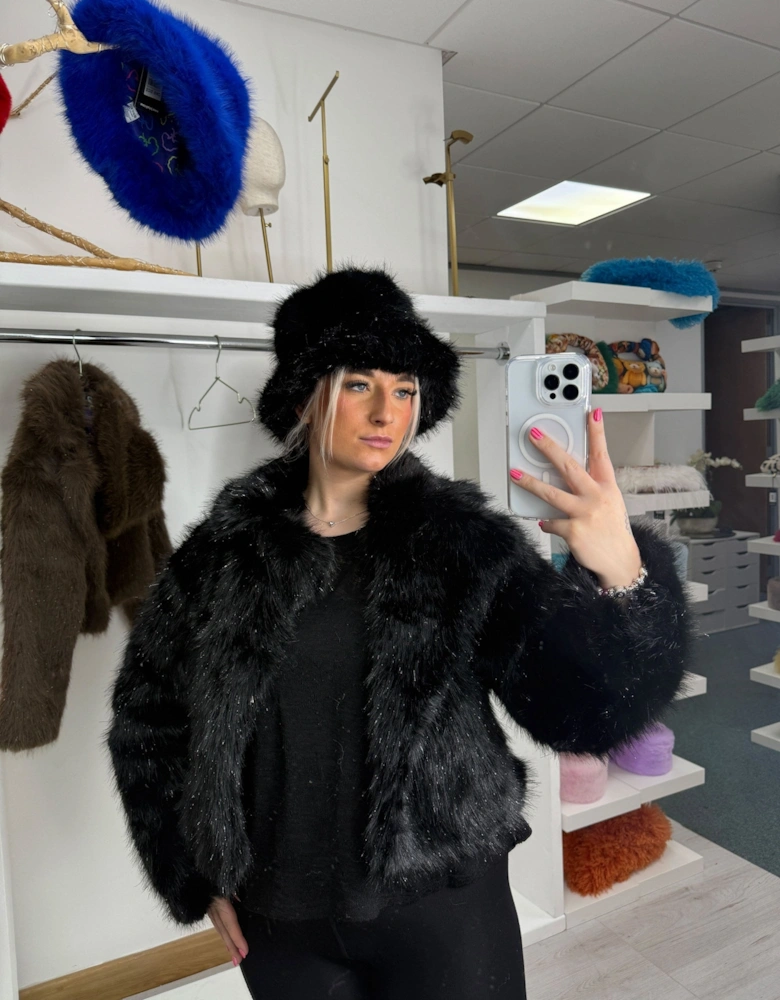 Black Bamboo Sparkle Faux Fur Jacket