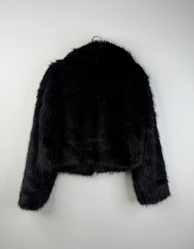 Black Bamboo Sparkle Faux Fur Jacket