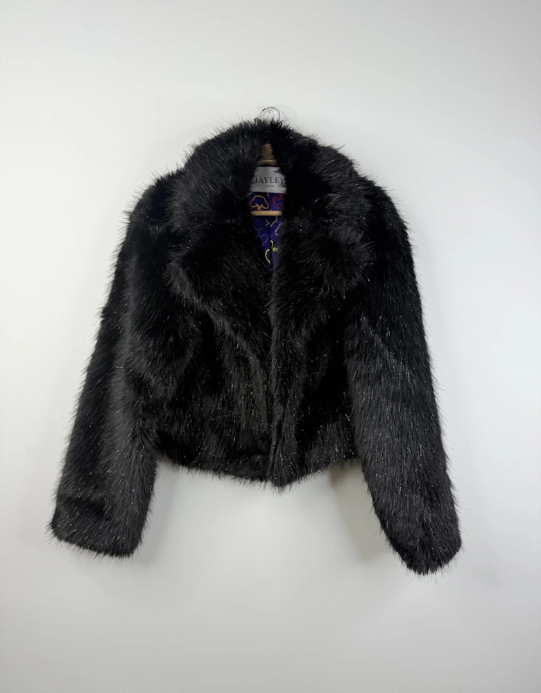 Black Bamboo Sparkle Faux Fur Jacket