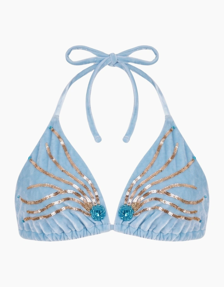 Sky Blue Sunburst Triangle Bikini Top
