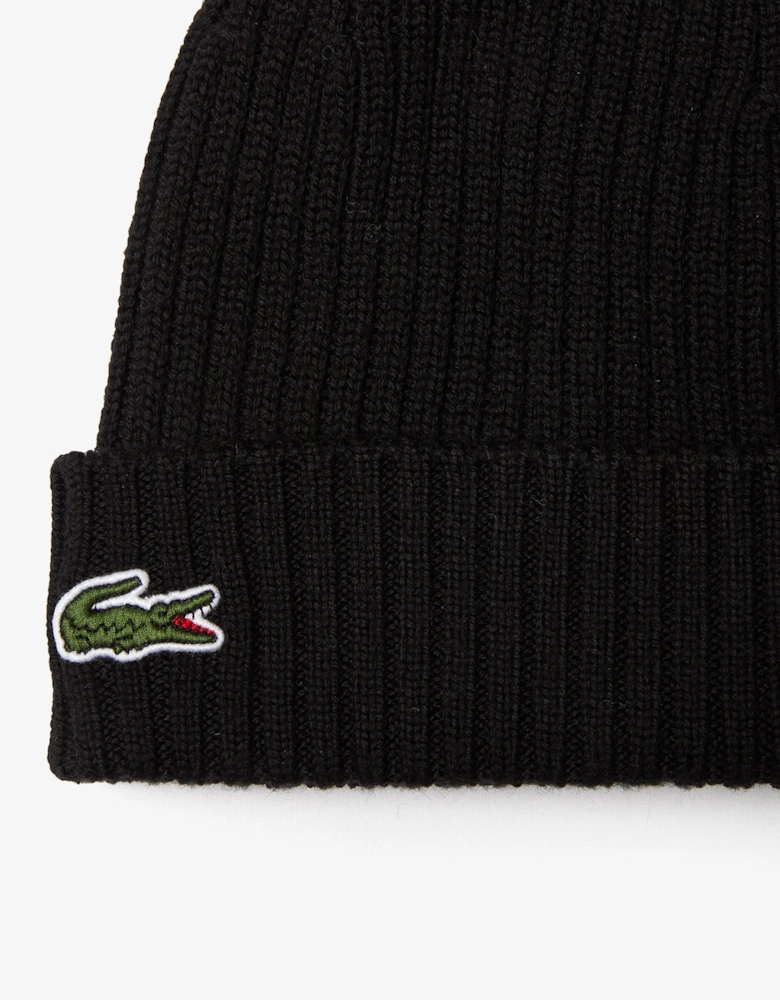 Lacoste Mens Ribbed Beanie - Black 031