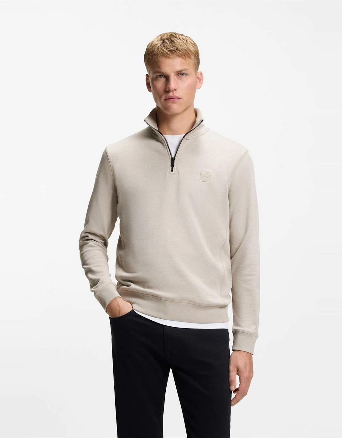 Zip Neck High Collar Long Sleeve Sweatshirt
