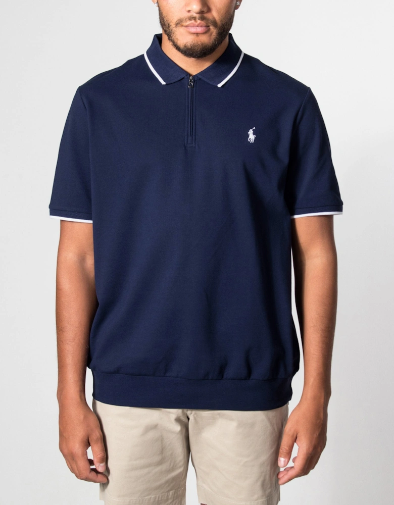 Classic Fit Stretch Mesh Zip Polo Shirt