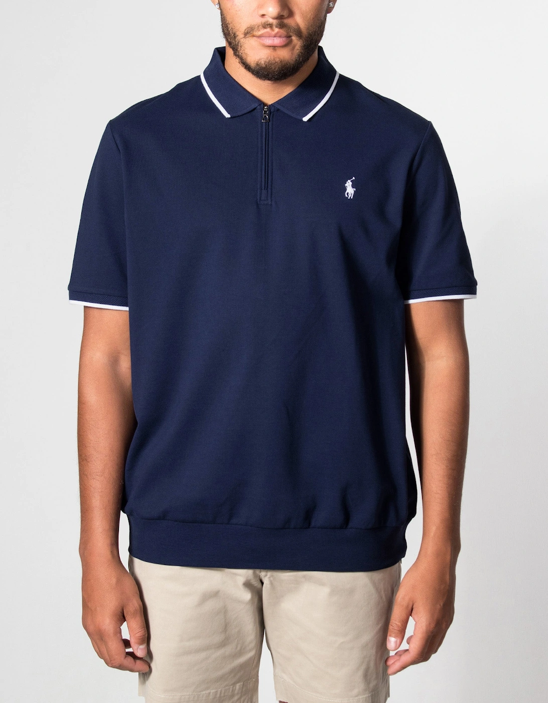 Classic Fit Stretch Mesh Zip Polo Shirt