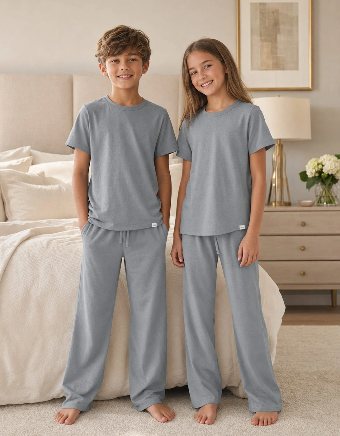 Calmm Kids Short Sleeve Loungewear in Grey, 7 of 6