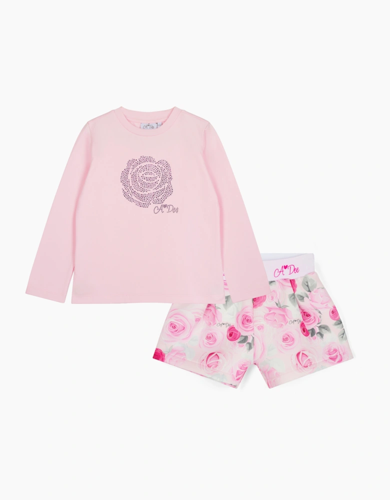A DEE AMAYA ROSE PRINT SHORT SET W261506