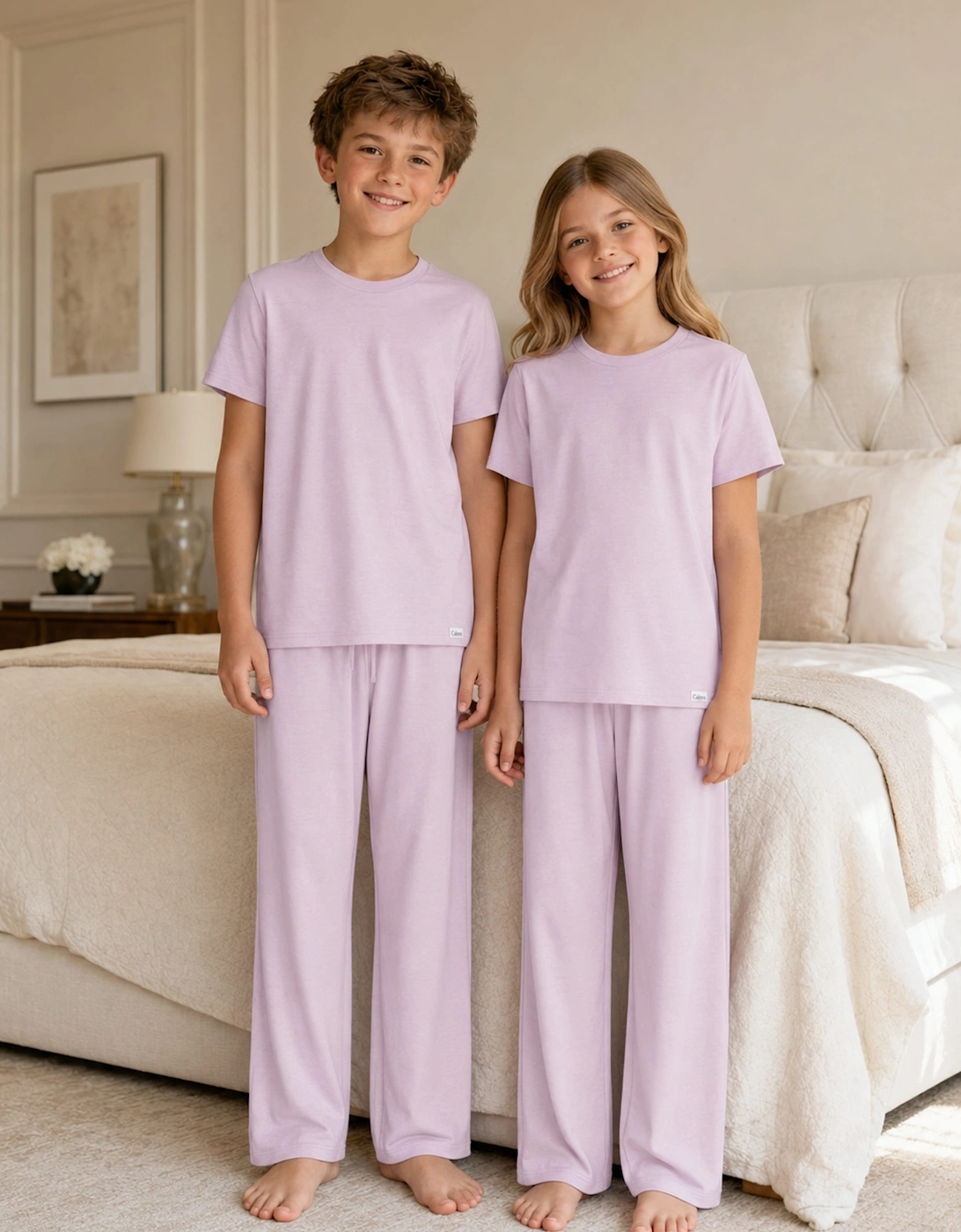 Calmm Kids Short Sleeve Loungewear in Lavender, 7 of 6