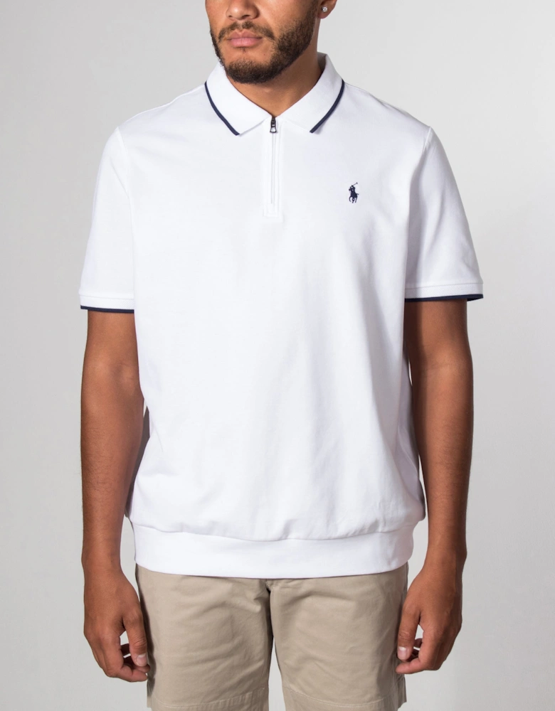 Classic Fit Stretch Mesh Zip Polo Shirt