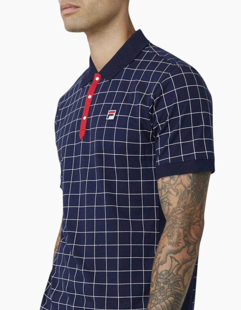 Fila Mens Polo Shirt Vintage Check Short Sleeve Summer Polo Cotton