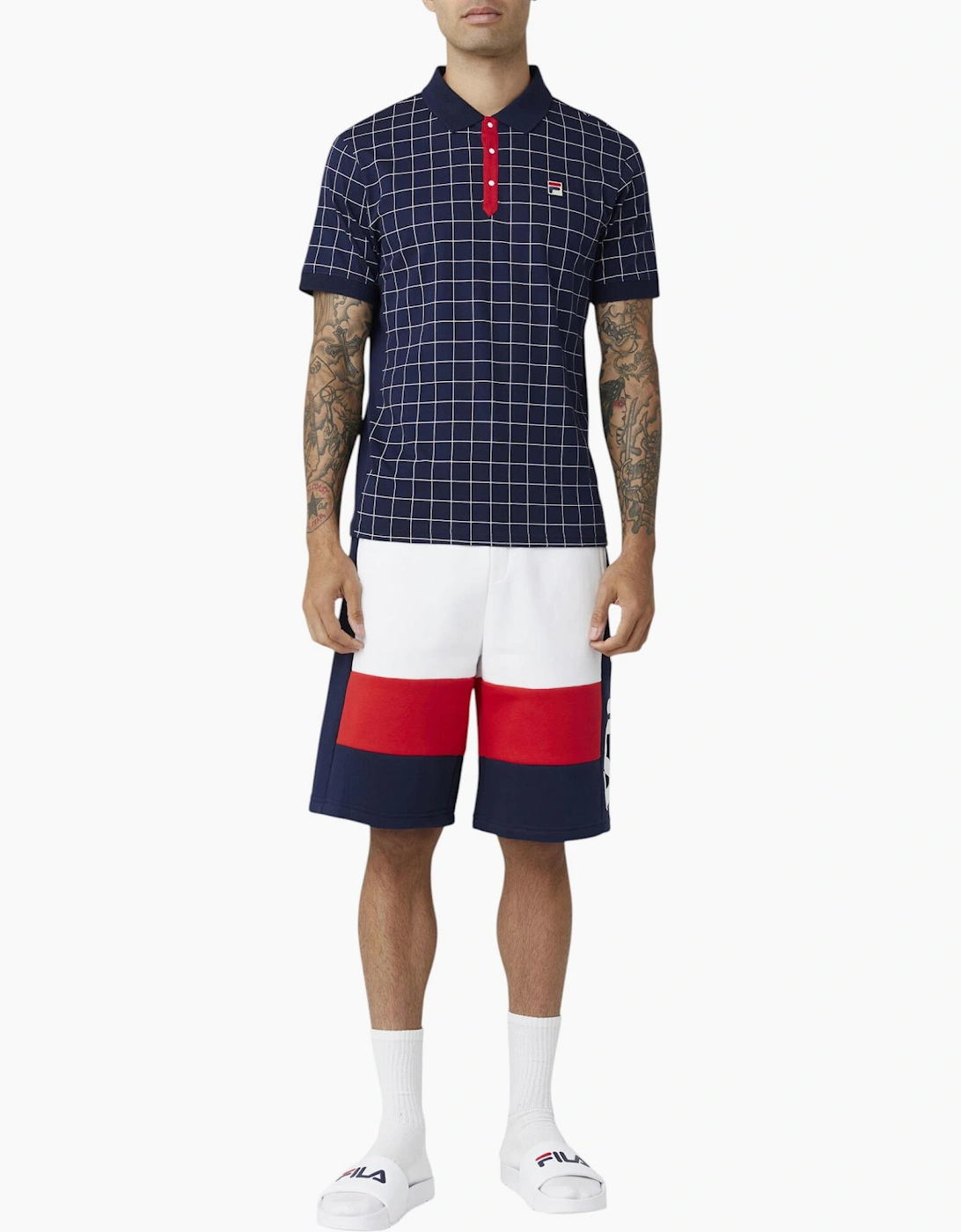 Fila Mens Polo Shirt Vintage Check Short Sleeve Summer Polo Cotton
