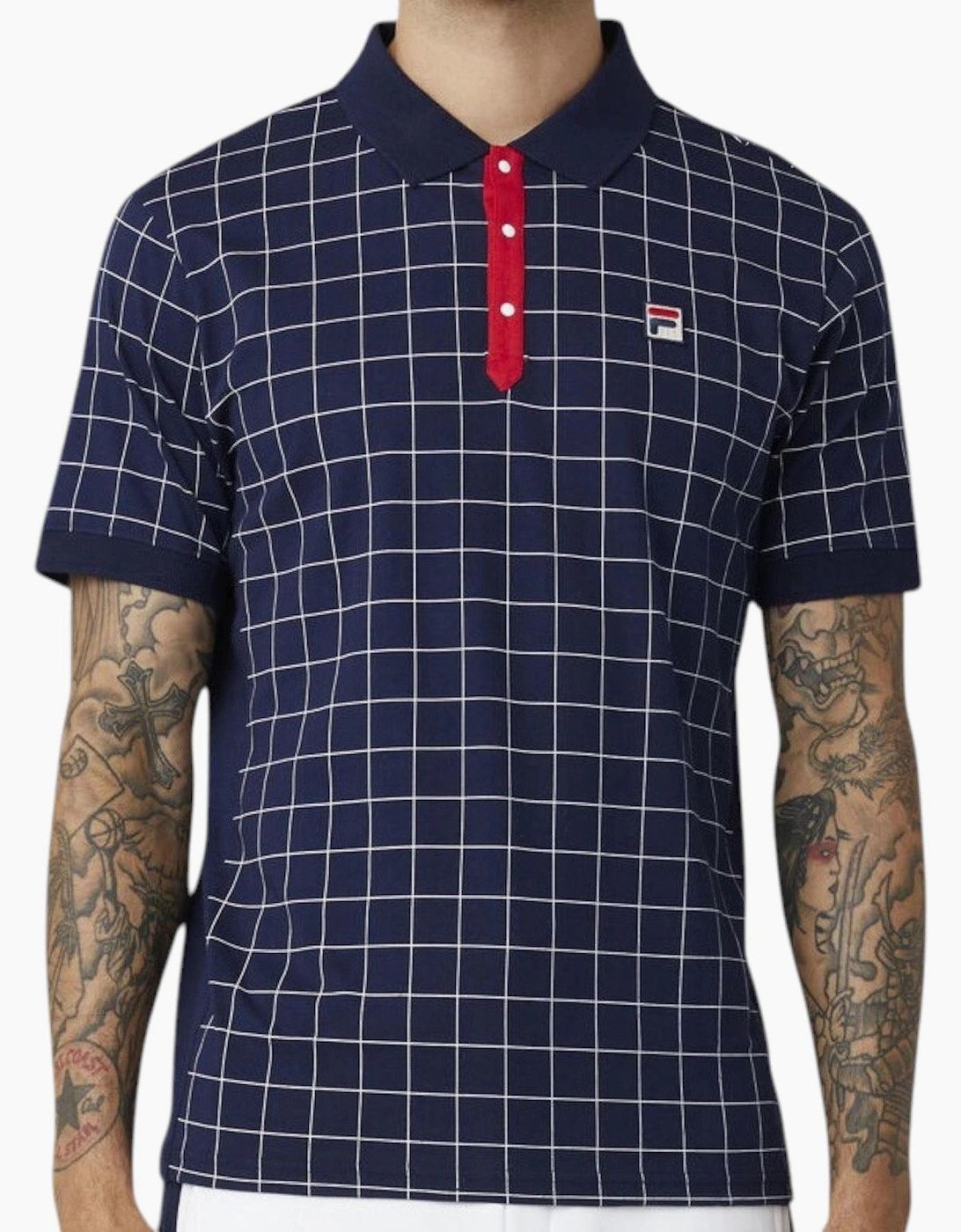 Fila Mens Polo Shirt Vintage Check Short Sleeve Summer Polo Cotton