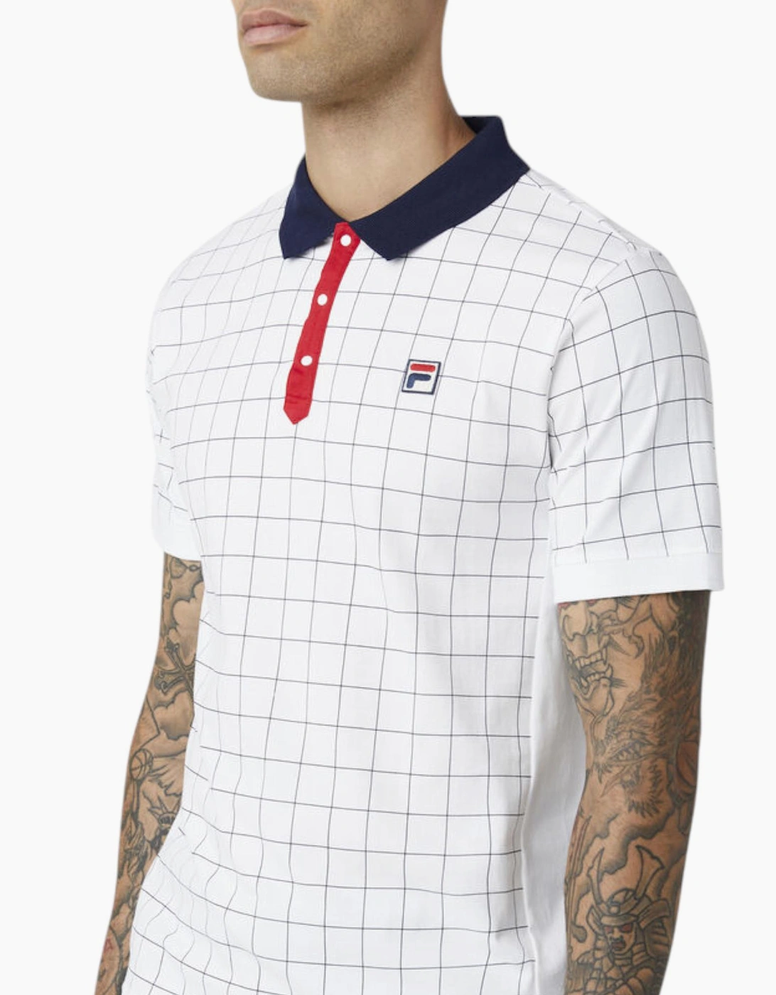 Fila Mens Polo Shirt Vintage Check Short Sleeve Summer Polo Cotton