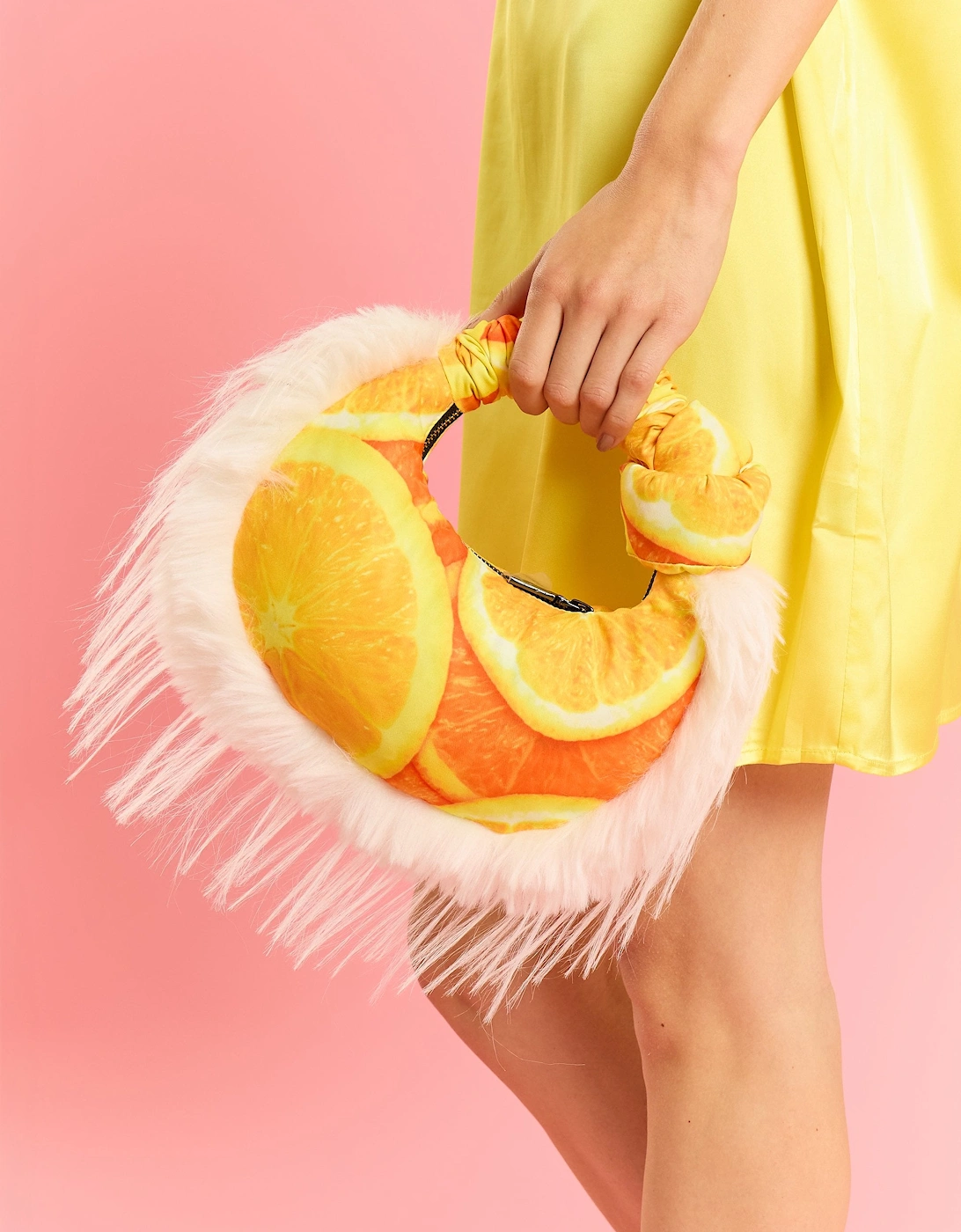 Bamboo Faux Fur Trim Oranges Bag