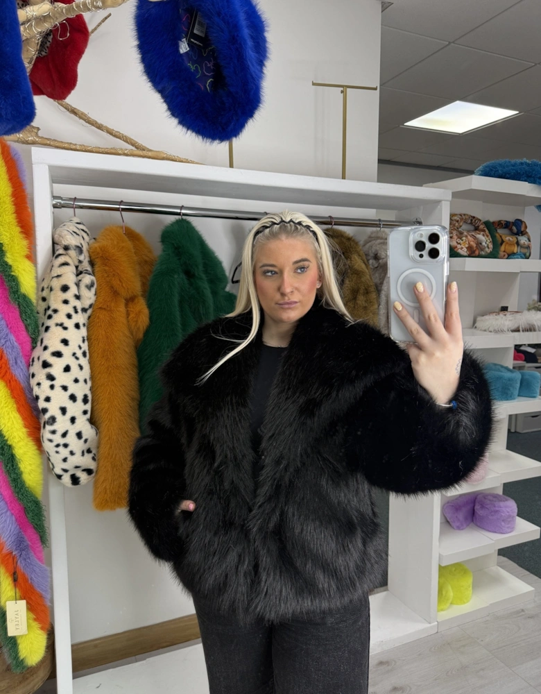 Black Bamboo Blend Faux Fur Jacket