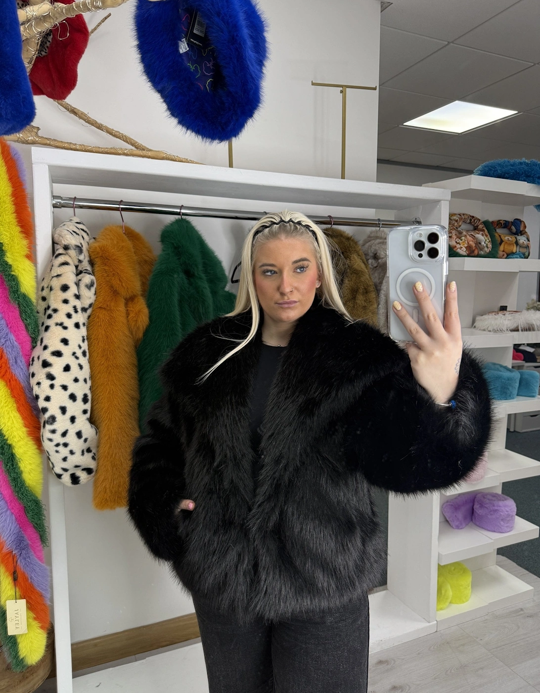 Black Bamboo Blend Faux Fur Jacket, 3 of 2
