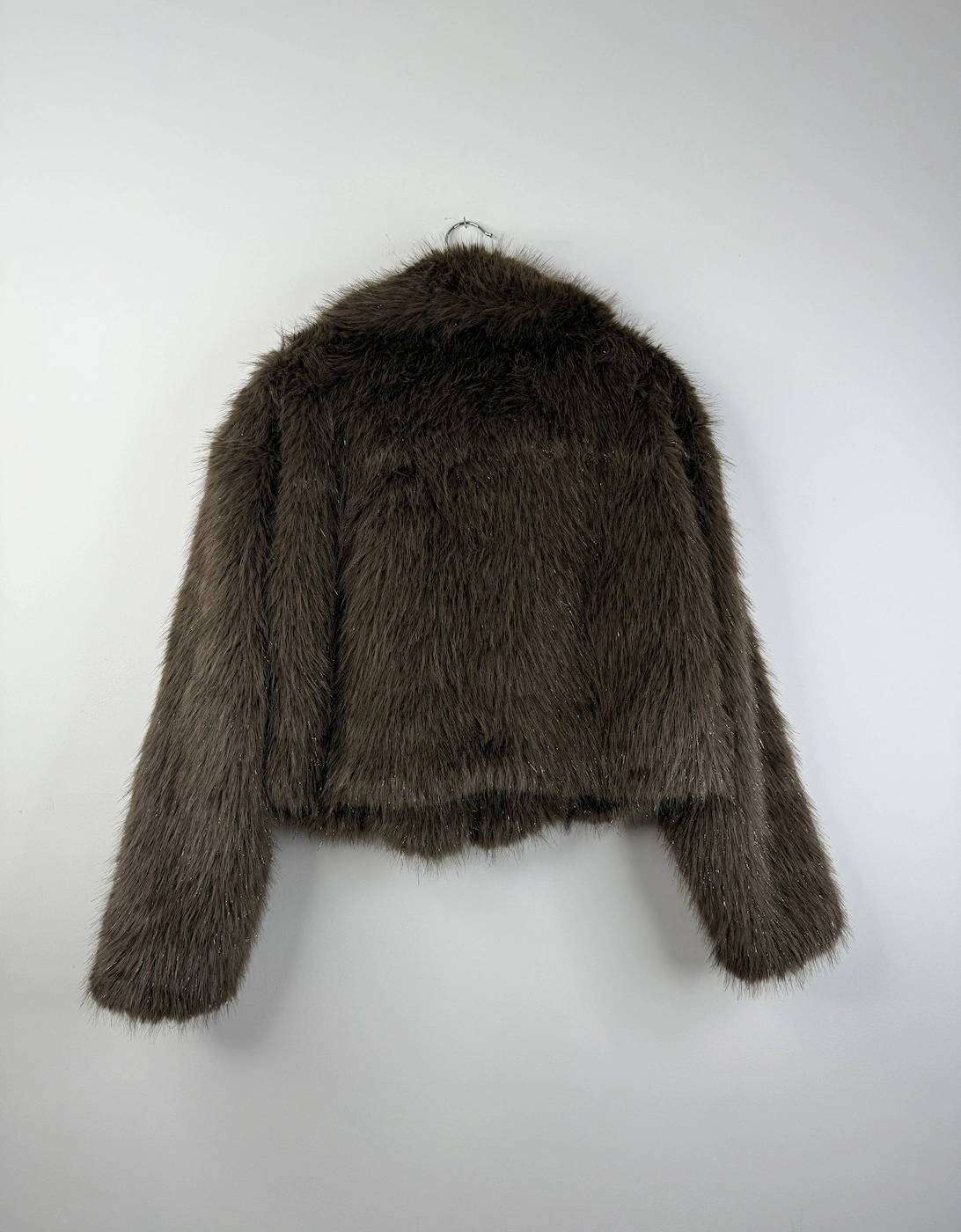Brown Bamboo Sparkle Faux Fur Jacket