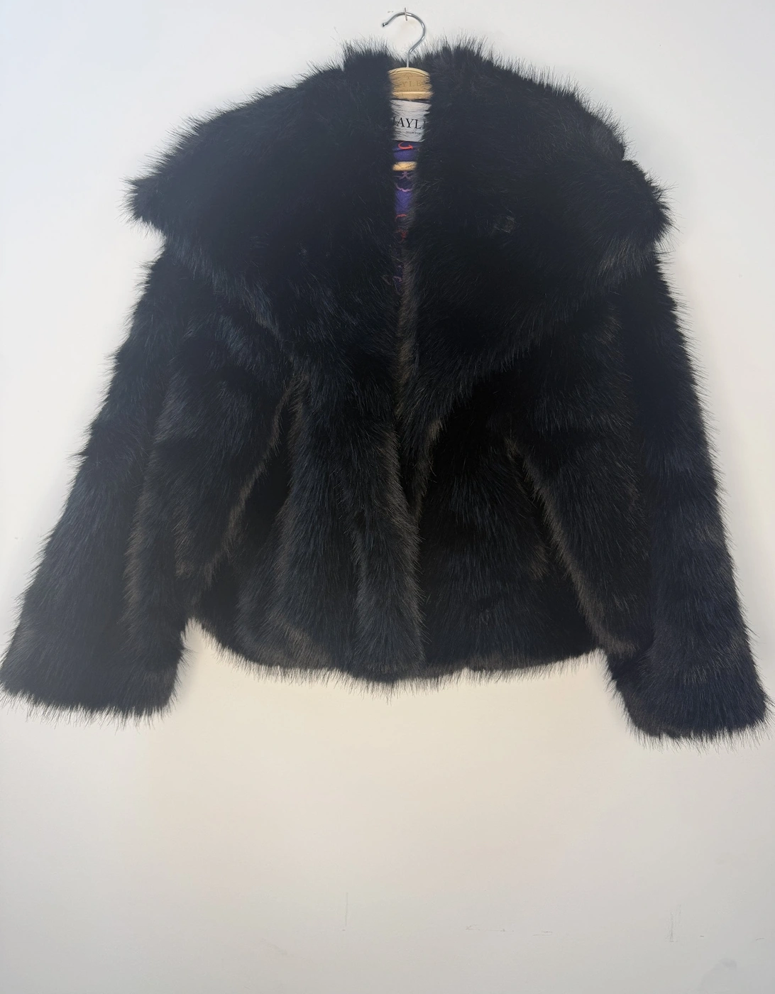 Black Bamboo Blend Faux Fur Jacket